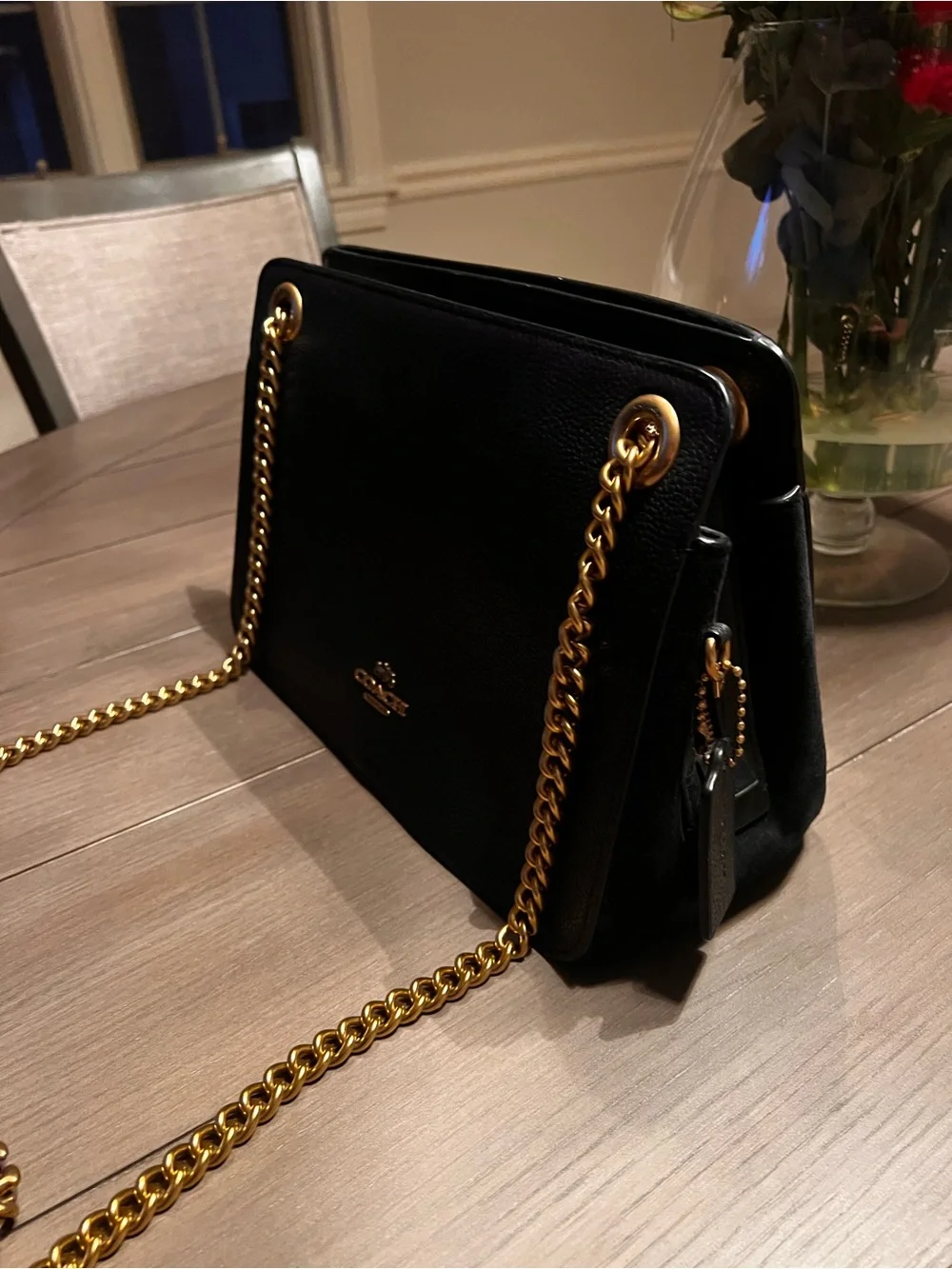 Bryant Convertible Carryall Coach Black Leather purse with Gold Chain